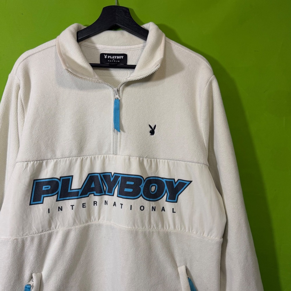 Playboy by PacSun Mens Cream Fleece Quarter Zip Pullover Sweatshirt Medium